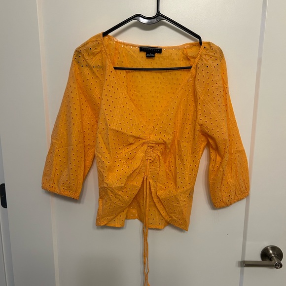 Sanctuary Washed Melon Eyelet Drawstring Blouse - Picture 2 of 7
